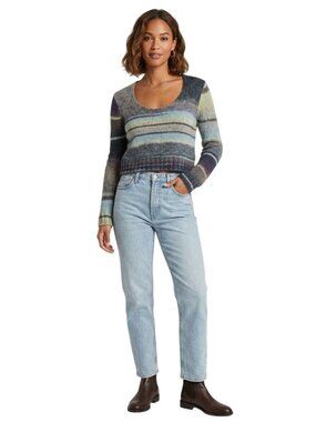 M By Michael Stars Striped Crewneck Alpaca Blend Cropped Sweater Size 1/L